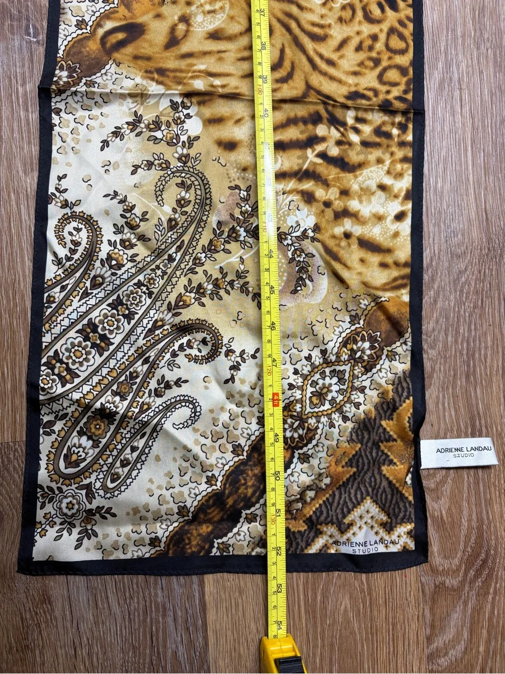 Adrienne Landau Gold and Black Animal Print Silk-Feel Scarf